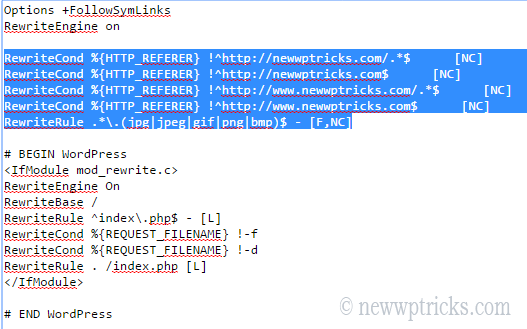 Add Hotlink Protection using htaccess in WordPress